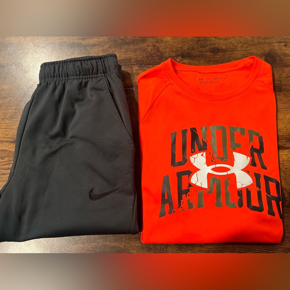 Youth XL boys - UA short sleeve tshirt and Nike comfy parts- gently worn